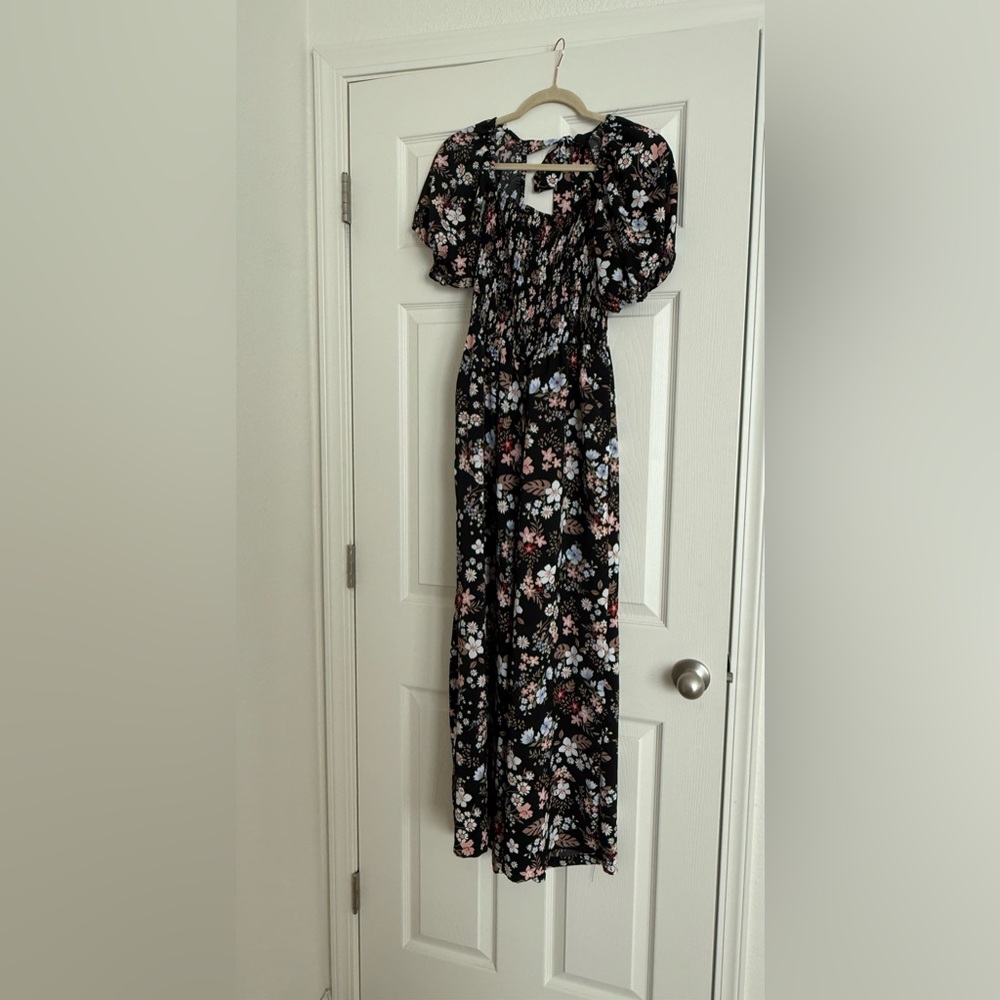 Black and Pink Floral Jumpsuit with Romantic Design